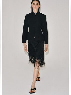 Zara ZW Collection Embroidered Fringe Skirt